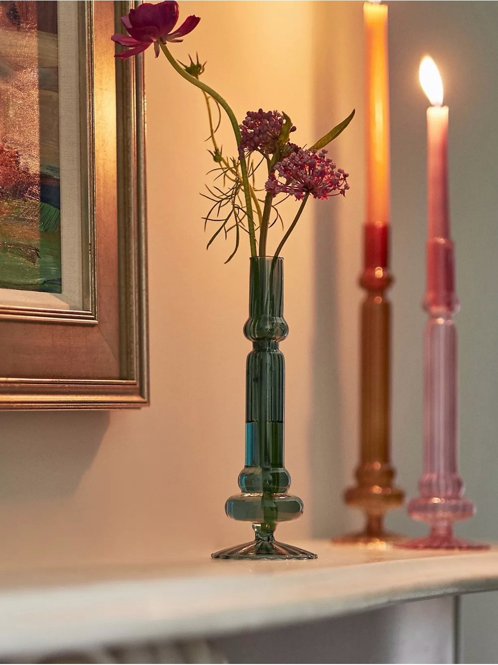 Anthropologie Tall Green Glass Bud Vase